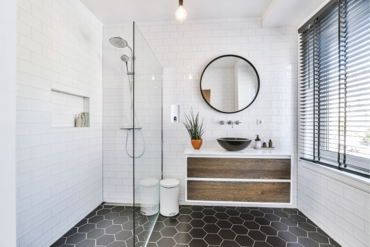 white tiled bathroom