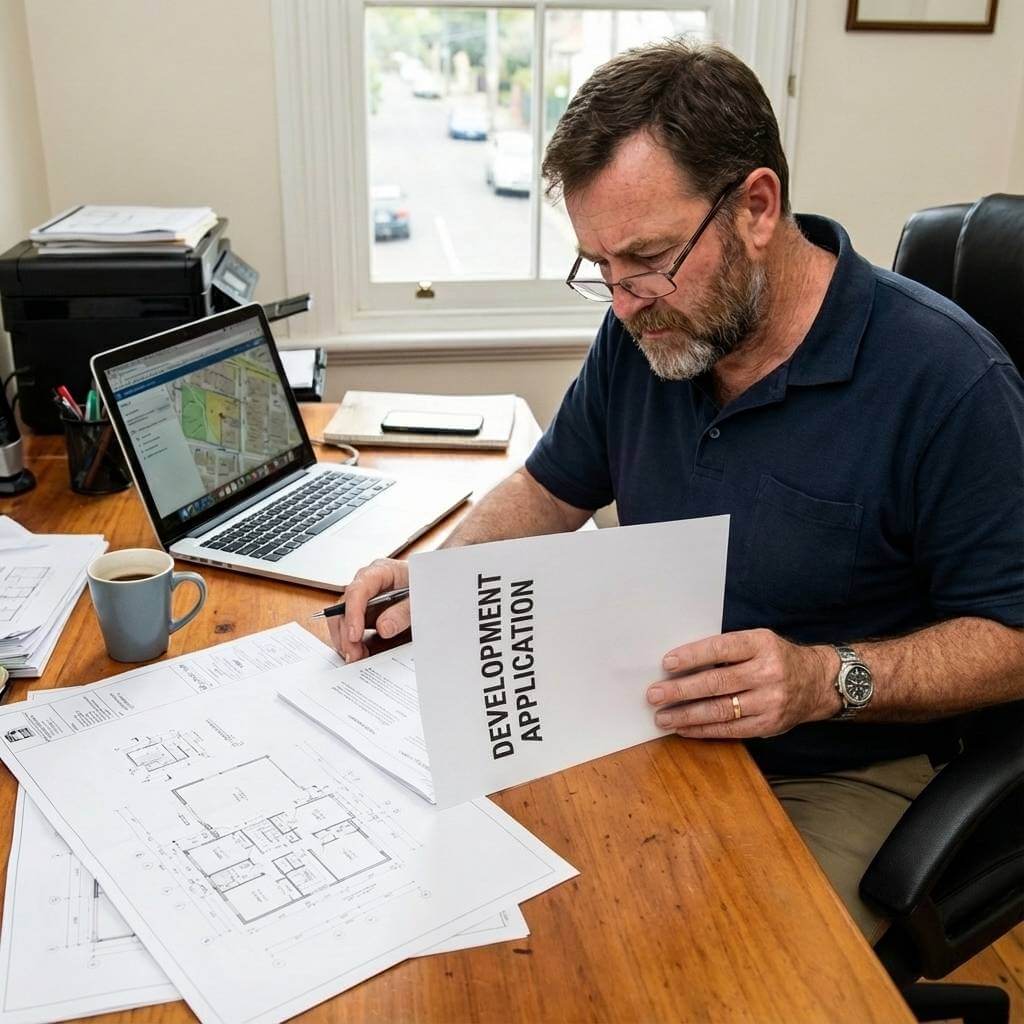 man looking at a development application